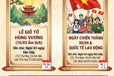 THÔNG BÁO NGHỈ LỄ GIỖ TỔ HÙNG VƯƠNG, NGÀY GIẢI PHÓNG MIỀN NAM 30/4 VÀ QUỐC TẾ LAO ĐỘNG 01/5